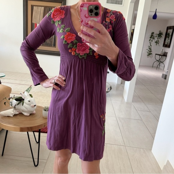 Johnny Was Long Sleeve Flower Embroidered Mini Dress Purple Size XS - Picture 1 of 11